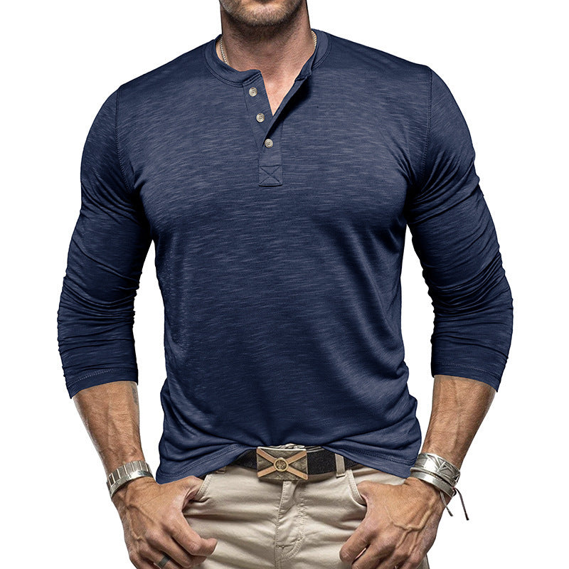 Men's Long-sleeved Henry Collar T-shirt - Willy05Boutique