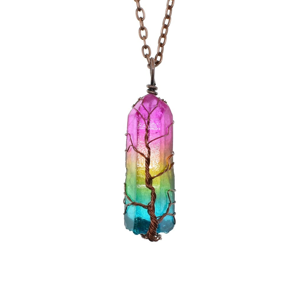 Crystal Stone Pillar Tree of Life Pendant Necklace - Willy05Boutique