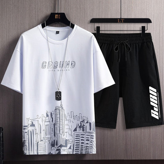 Men's Fashion Printed Short-sleeved T-shirt Shorts - Willy05Boutique