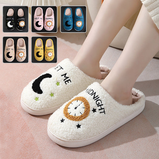 Fashion Moon and Clock Print Home Winter Slippers for Women