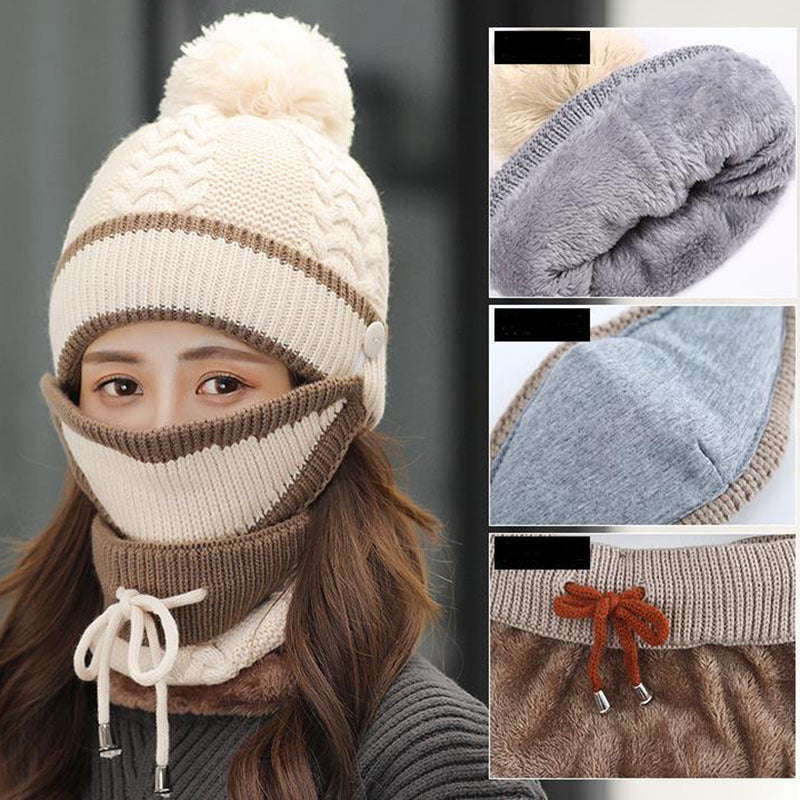 3pcs Knitted Beanie Winter Hat with Scarf for Women