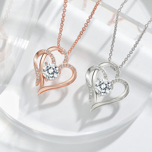 Zircon Double Love Necklace with Rhinestones for Women Valentine's Day