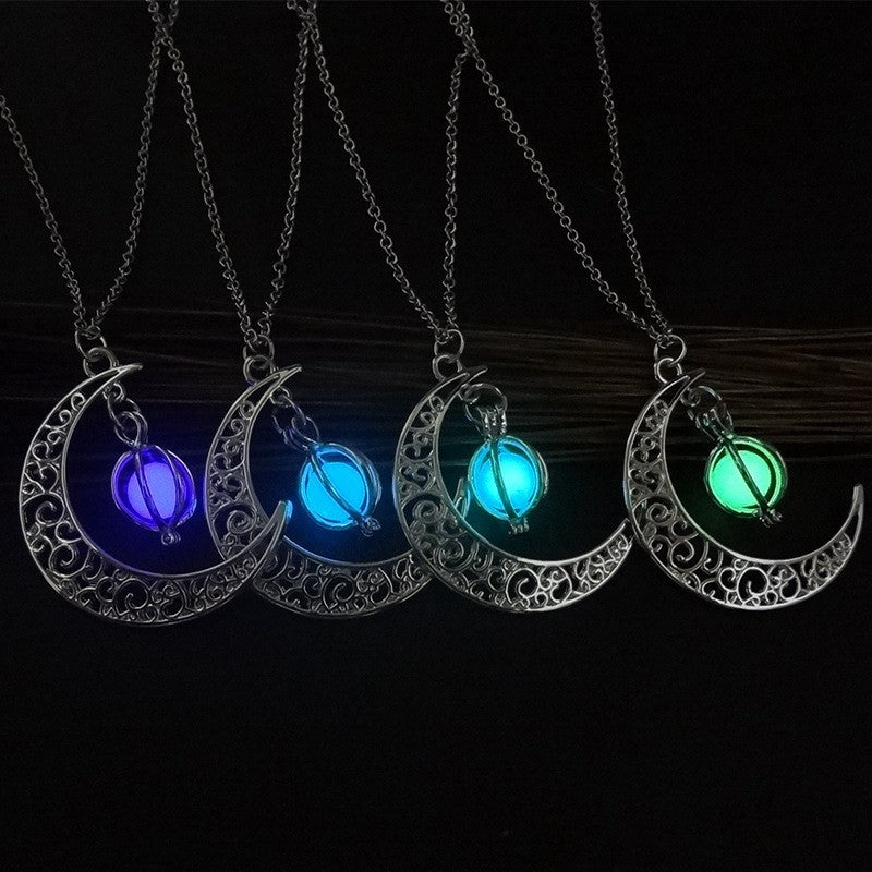 Moon shape Natural Healing Glowing Stone Necklace for Women - Willy05Boutique