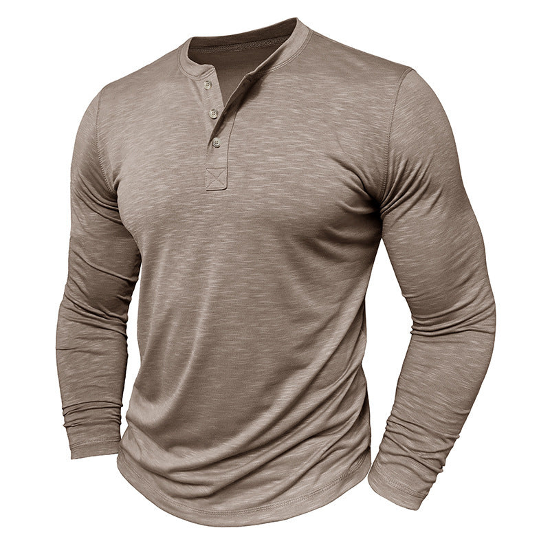 Men's Long-sleeved Henry Collar T-shirt - Willy05Boutique