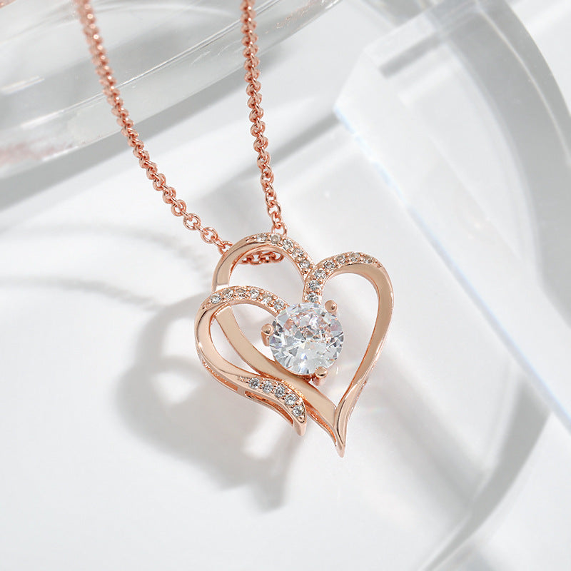 Zircon Double Love Necklace with Rhinestones for Women Valentine's Day - Willy05Boutique