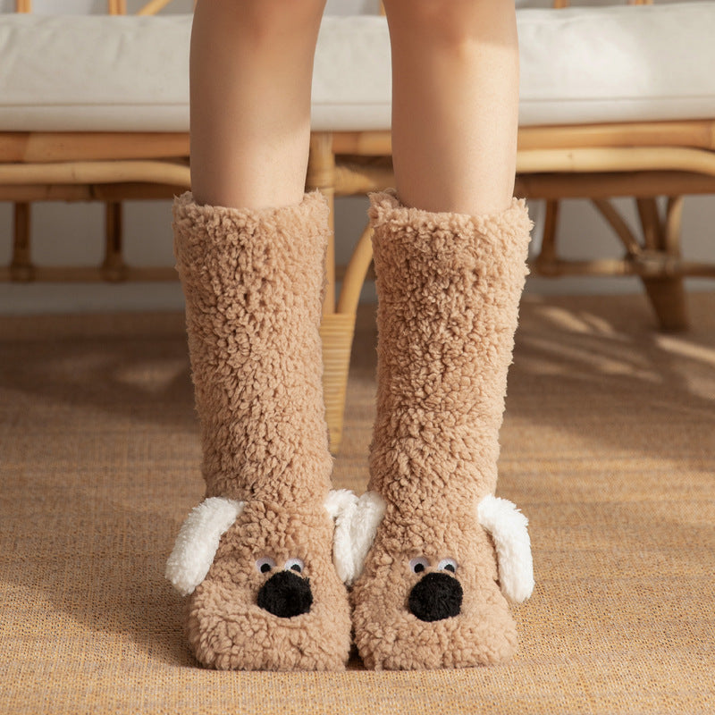 Cute Cartoon Dog Winter Floor Socks for Women
