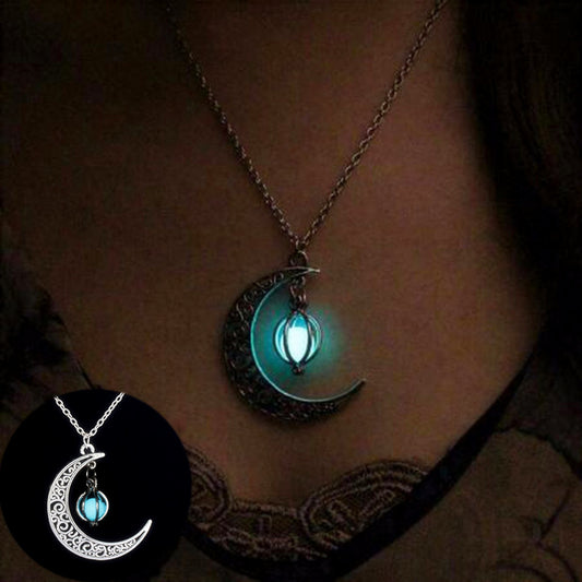 Moon shape Natural Healing Glowing Stone Necklace for Women