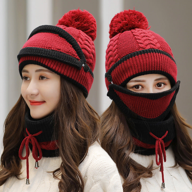 3pcs Knitted Beanie Winter Hat with Scarf for Women