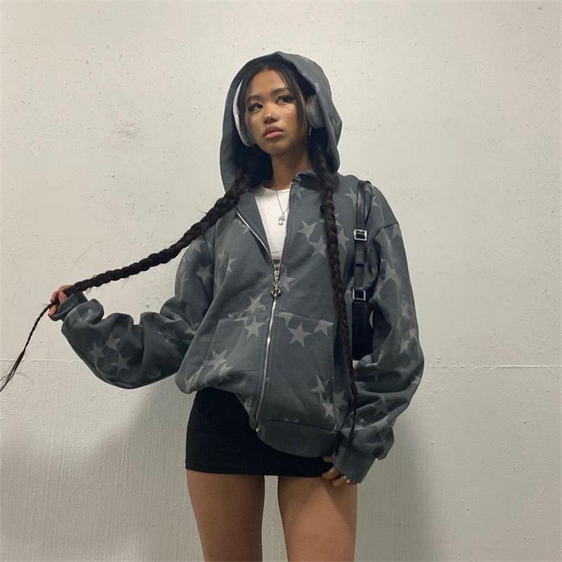 Stars Printed Zipper Hooded Cardigan for men and women - Willy05Boutique
