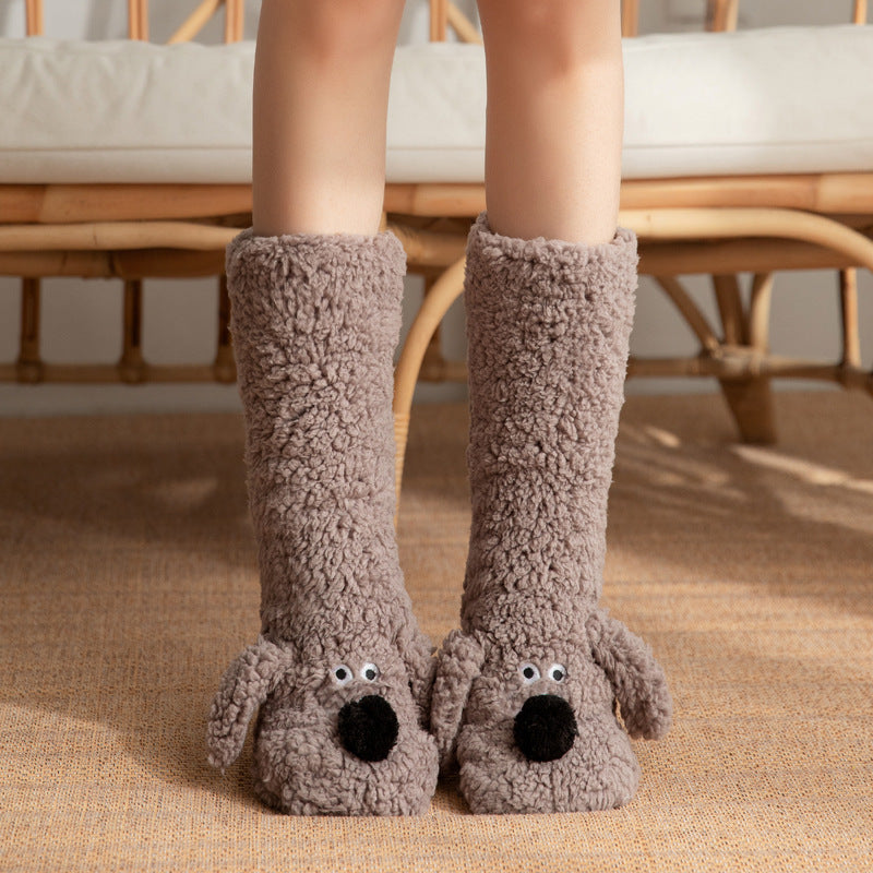 Cute Cartoon Dog Winter Floor Socks for Women