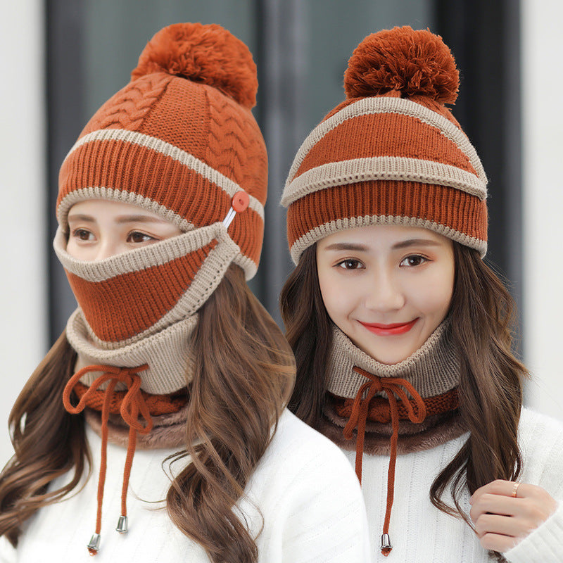 3pcs Knitted Beanie Winter Hat with Scarf for Women