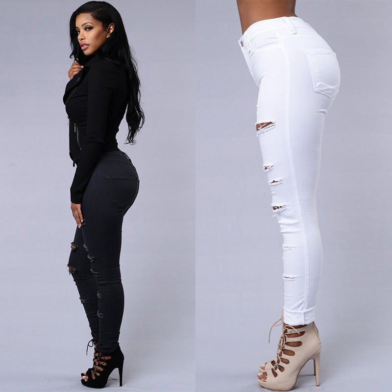 Ripped High Waist Skinny Jeans for women - Willy05Boutique
