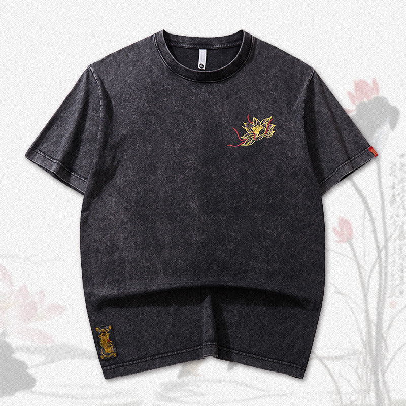 Embroidered Lotus Short Sleeve T-shirt