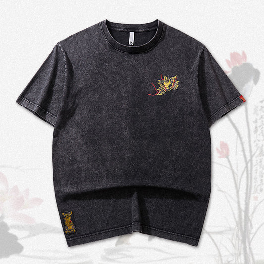 Embroidered Lotus Short Sleeve T-shirt