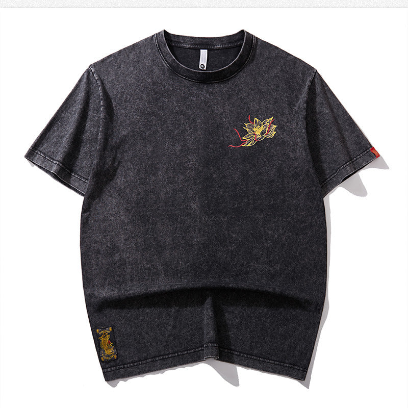 Embroidered Lotus Short Sleeve T-shirt