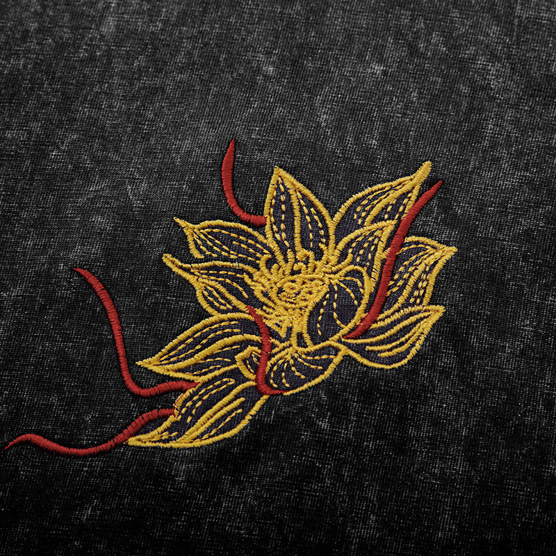 Embroidered Lotus Short Sleeve T-shirt