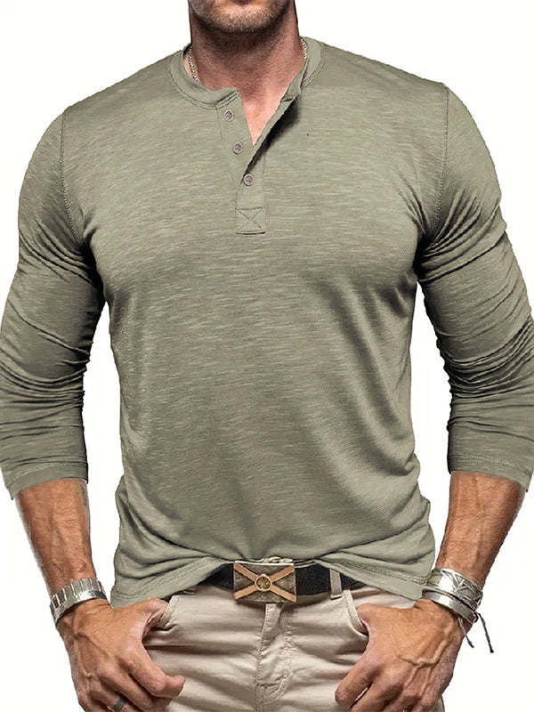 Men's Long-sleeved Henry Collar T-shirt - Willy05Boutique