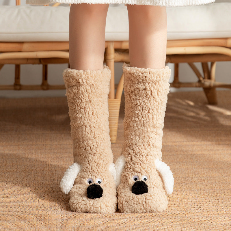 Cute Cartoon Dog Winter Floor Socks for Women