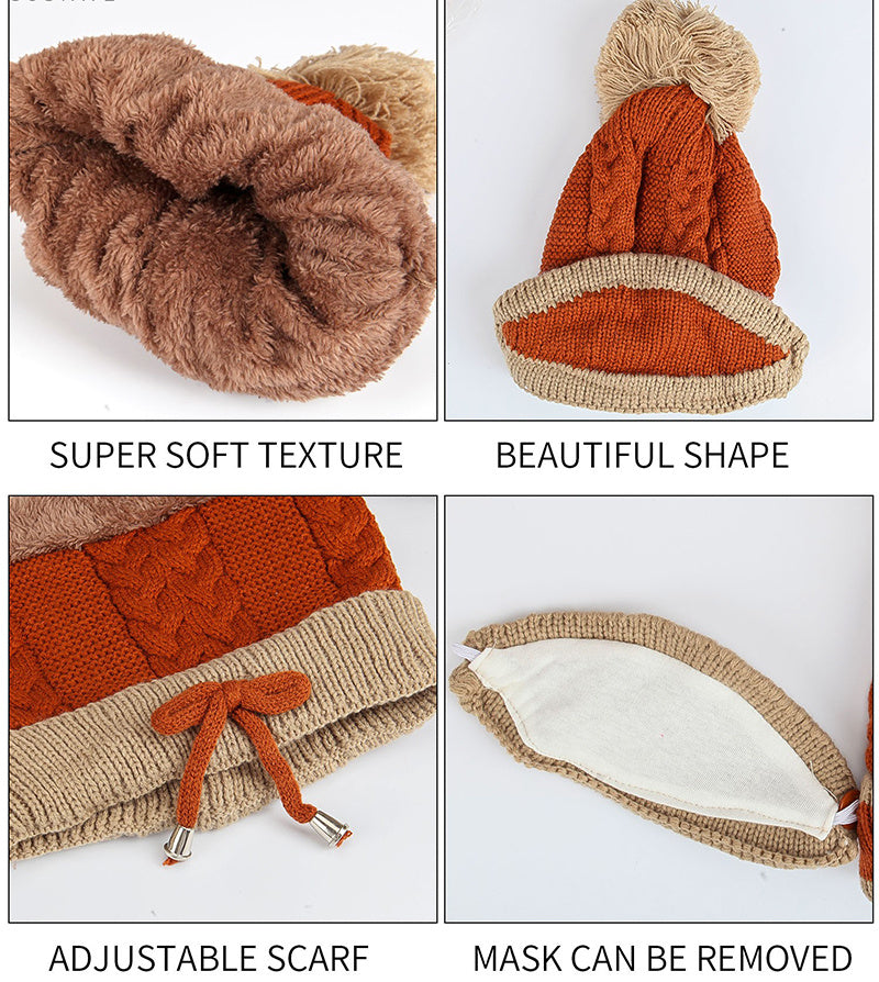 3pcs Knitted Beanie Winter Hat with Scarf for Women
