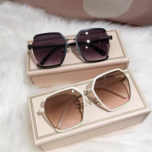 Uv400 Outdoor Oversize Metal Square Sunglasses for Women