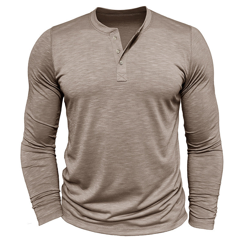 Men's Long-sleeved Henry Collar T-shirt - Willy05Boutique