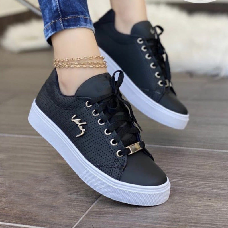 Breathable Lace-up Flat Sneakers for Women