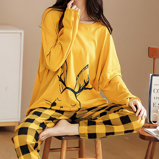 2 Piece Pajamas Set with cute cartoon print for Women