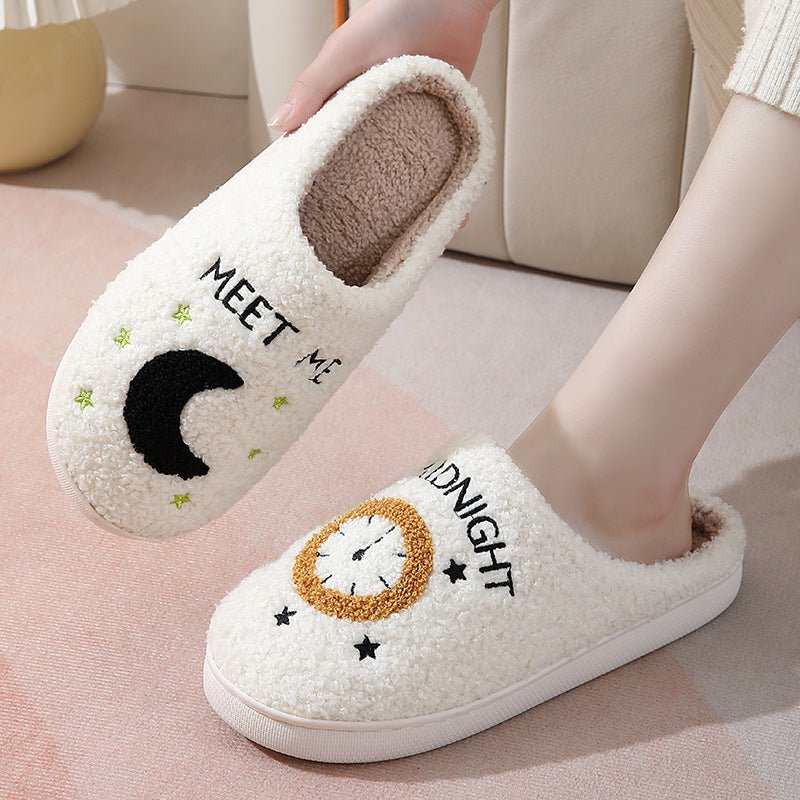 Fashion Moon and Clock Print Home Winter Slippers for Women
