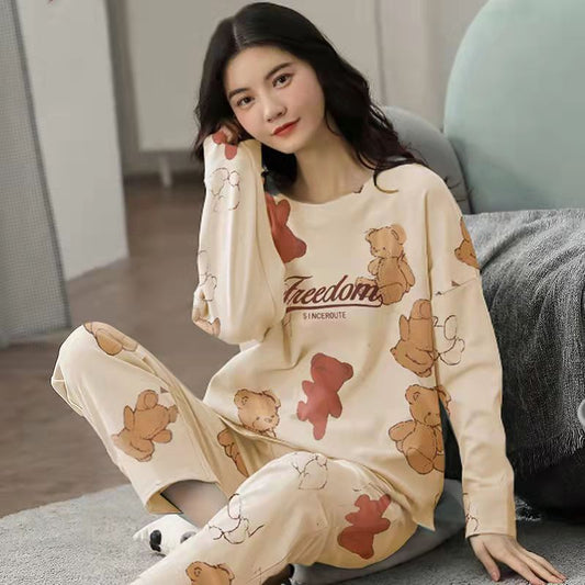 2 Piece Pajamas Set with cute cartoon print for Women
