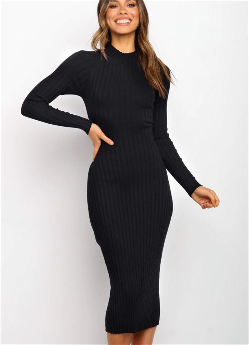 Women's Suits Sweater and Tight dress with Solid Color Backless