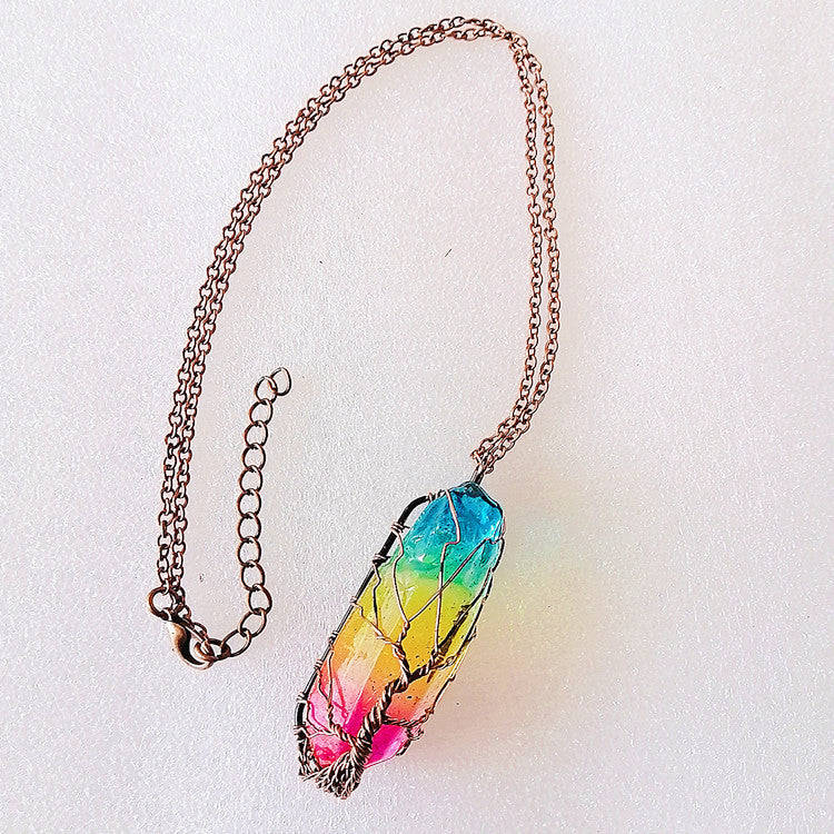 Crystal Stone Pillar Tree of Life Pendant Necklace - Willy05Boutique