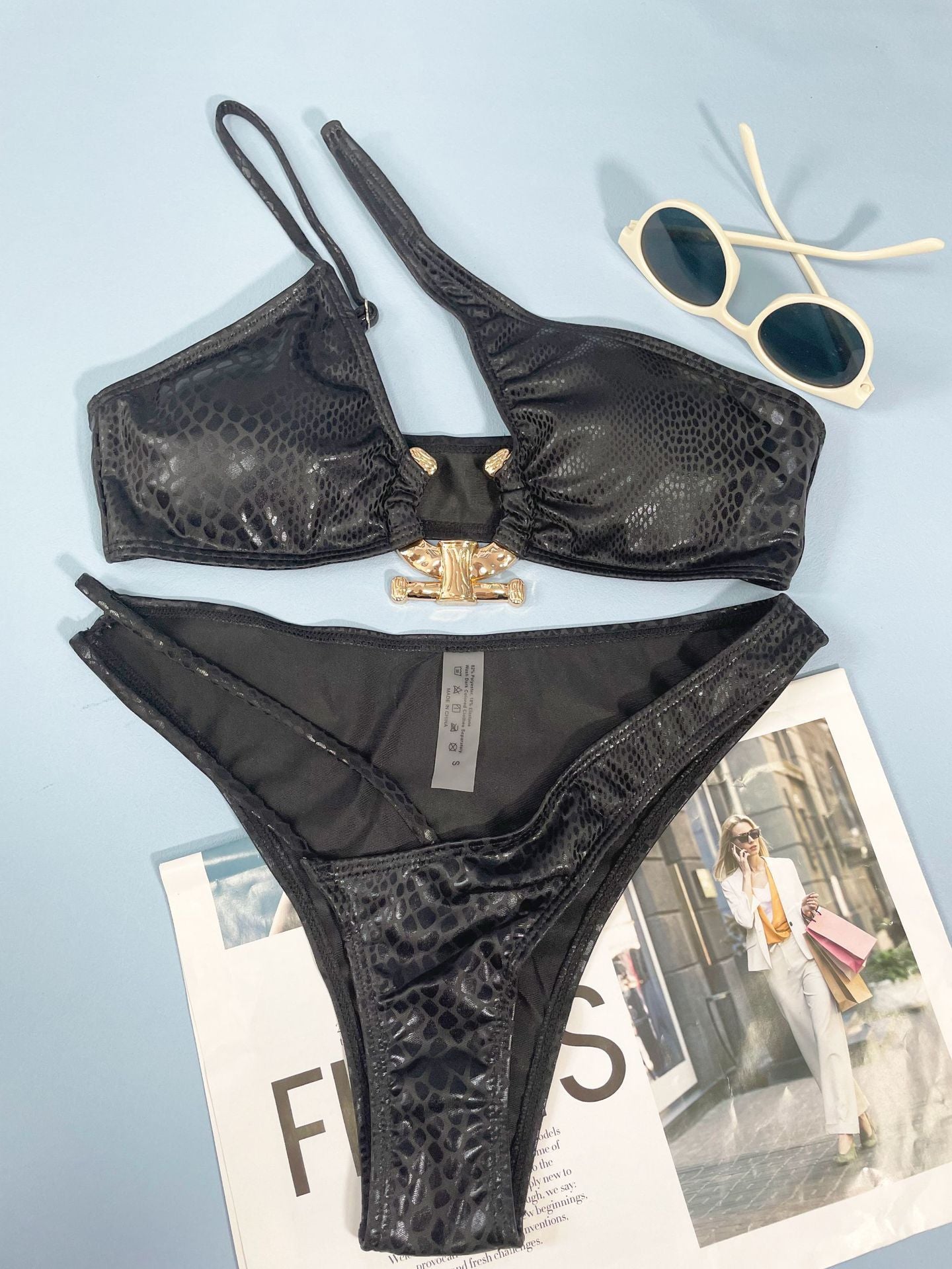 Three points tight Serpentine Pattern bikini for women