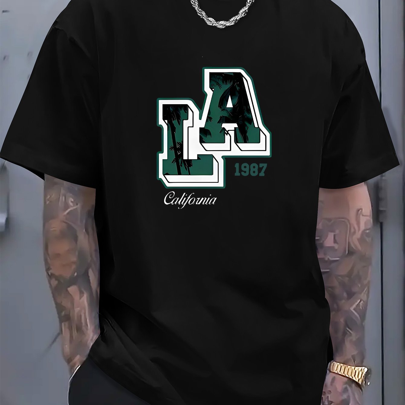 LA Printed Casual Short Sleeved T-shirt for Men