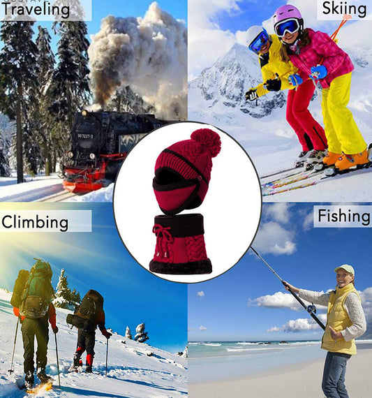 3pcs Knitted Beanie Winter Hat with Scarf for Women