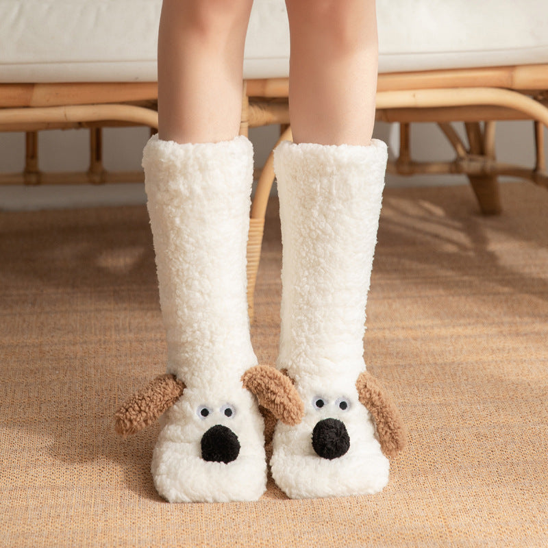 Cute Cartoon Dog Winter Floor Socks for Women