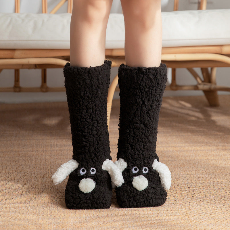 Cute Cartoon Dog Winter Floor Socks for Women