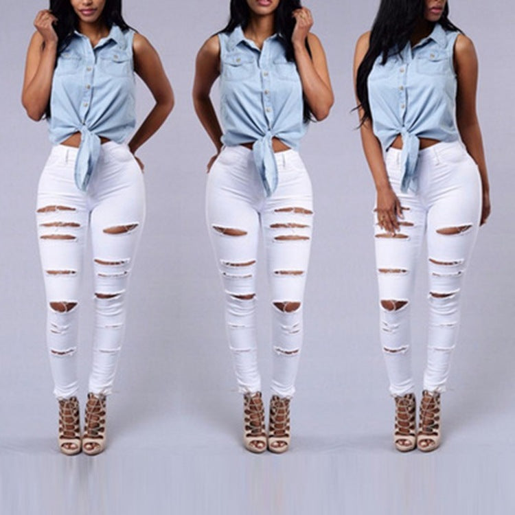 Ripped High Waist Skinny Jeans for women - Willy05Boutique