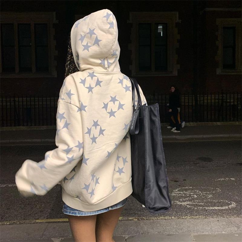 Stars Printed Zipper Hooded Cardigan for men and women - Willy05Boutique